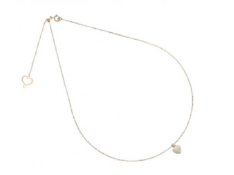 AURUM NECKLACE IN 18 KARAT ROSE GOLD WITH DOMED HEART AND WHITE DIAMOND DUST MAMAN ET SOPHIE GHCUBB